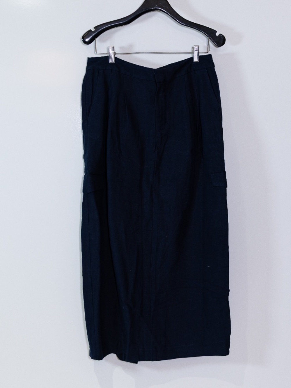 NEW Madewell Pleated High Waist Cargo Linen Blend Midi Skirt Deep Indigo 8